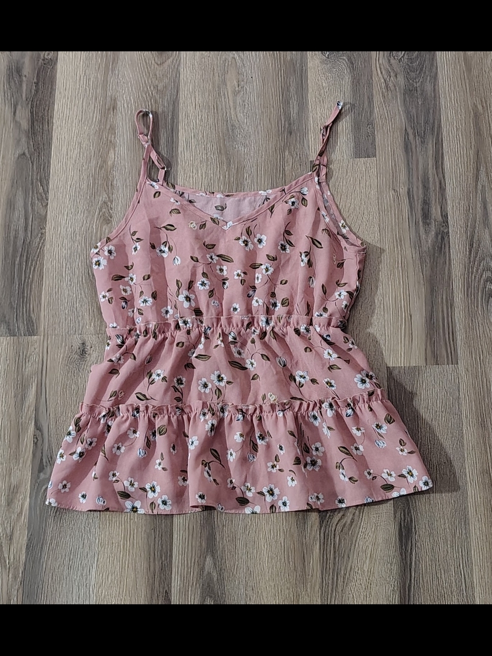 Ladies Medium Y2K Vintage Cute Dusty Rose Floral Ruffle Tiered Cami